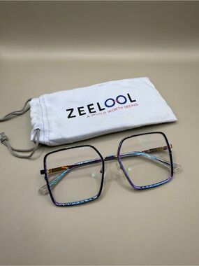 Zeelool Square Oversized Glasses in Iridescent Purple-Blue,unknown prescription